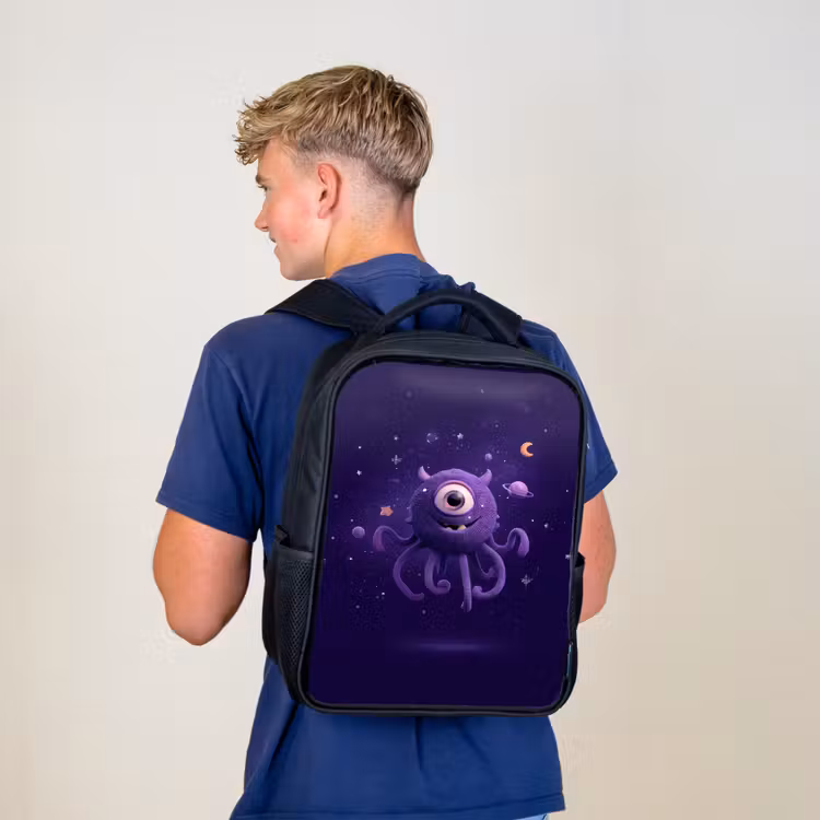 Sac à dos enfant - Noir - Amicale créature spatiale borgne en violet — 5
