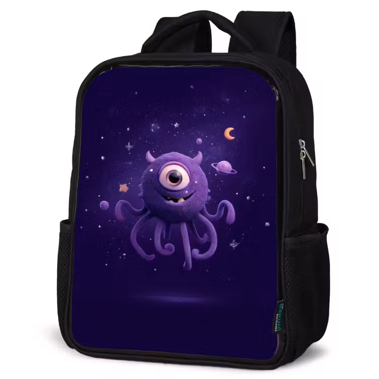 Sac à dos enfant - Noir - Amicale créature spatiale borgne en violet — 6