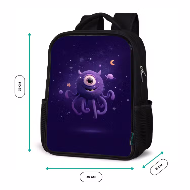 Sac à dos enfant - Noir - Amicale créature spatiale borgne en violet — 8