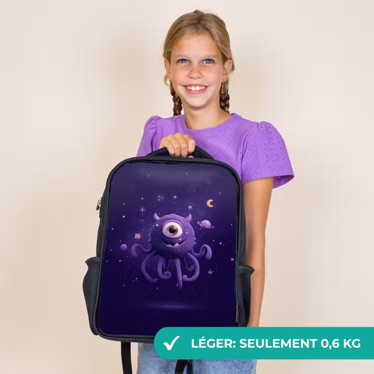 Sac à dos enfant - Noir - Amicale créature spatiale borgne en violet — 9