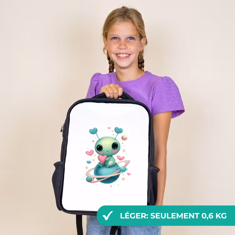 Sac à dos enfant - Noir - Créature de l'espace avec des antennes en forme de cœur et des anneaux planétaires — 9