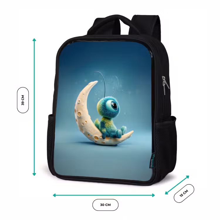 Sac à dos enfant - Noir - Créature rêveuse et duveteuse assise sur un croissant de lune — 8