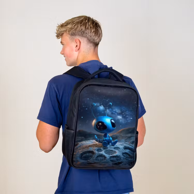 Sac à dos enfant - Noir - Créature spatiale bleue rêveuse sous un ciel étoilé — 5