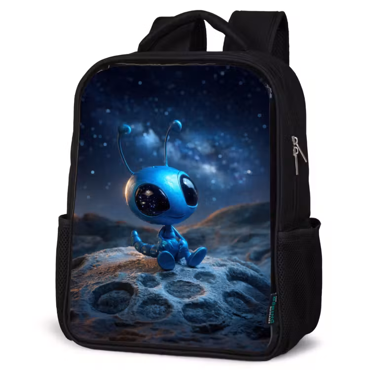Sac à dos enfant - Noir - Créature spatiale bleue rêveuse sous un ciel étoilé — 6