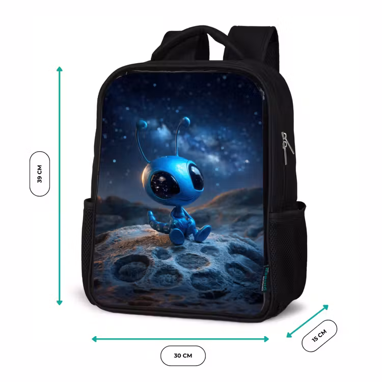 Sac à dos enfant - Noir - Créature spatiale bleue rêveuse sous un ciel étoilé — 8