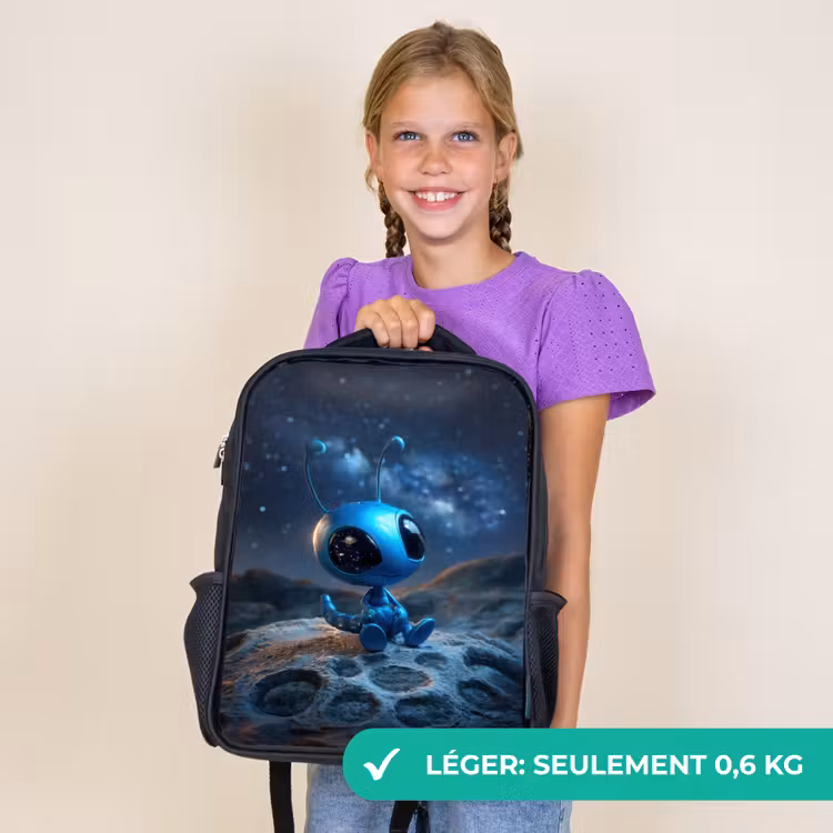 Sac à dos enfant - Noir - Créature spatiale bleue rêveuse sous un ciel étoilé — 9