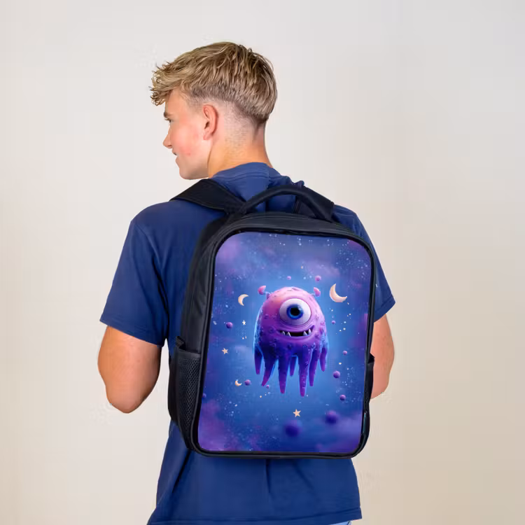 Sac à dos enfant - Noir - Créature spatiale flottante en forme de goutte d'eau avec des yeux de lune — 5