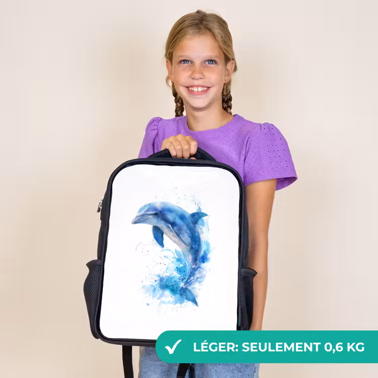Sac à dos enfant - Noir - Dauphin sautant dans des éclaboussures d'aquarelle — 9