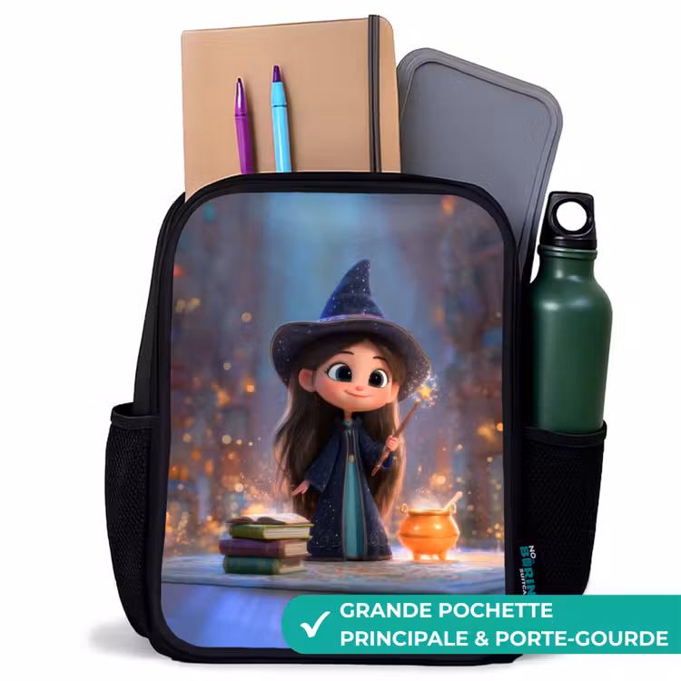 Sac à dos enfant - Noir - Douce jeune sorcière avec chaudron et baguette magique — 10