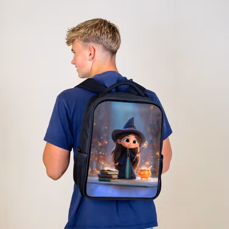 Sac à dos enfant - Noir - Douce jeune sorcière avec chaudron et baguette magique — 5