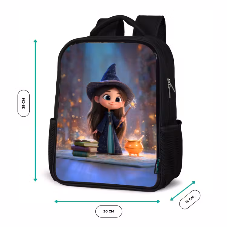 Sac à dos enfant - Noir - Douce jeune sorcière avec chaudron et baguette magique — 8