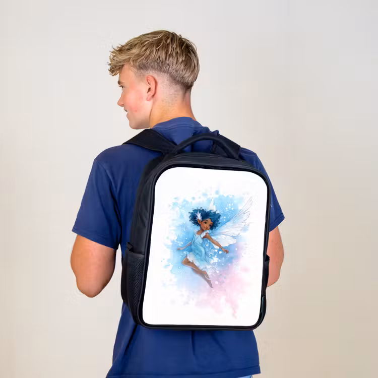 Sac à dos enfant - Noir - Elfe dansant avec des ailes bleues et un effet aquarelle — 5