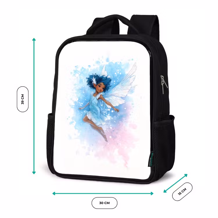 Sac à dos enfant - Noir - Elfe dansant avec des ailes bleues et un effet aquarelle — 8