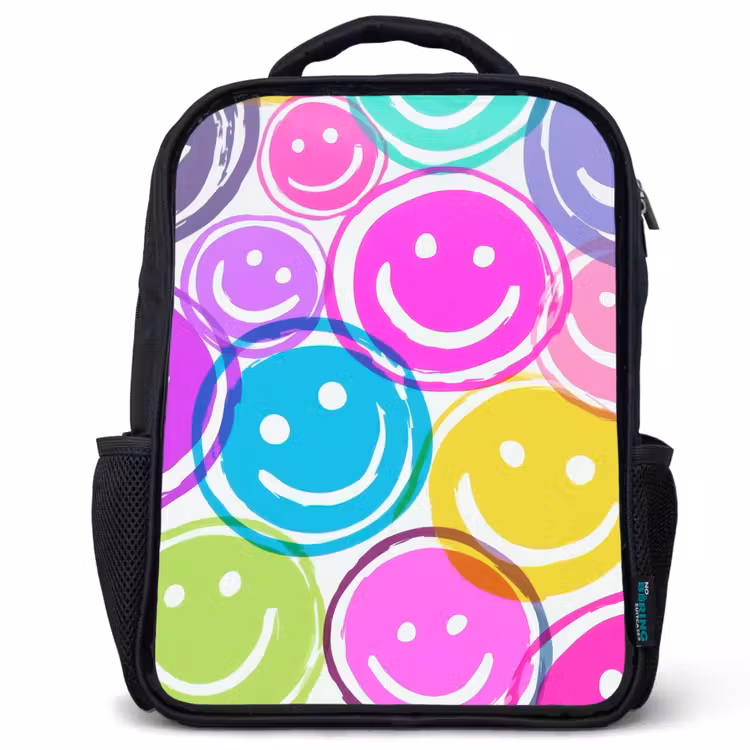 Sac à dos enfant - Noir - Explosion de sourires colorés sur toile blanche — 1