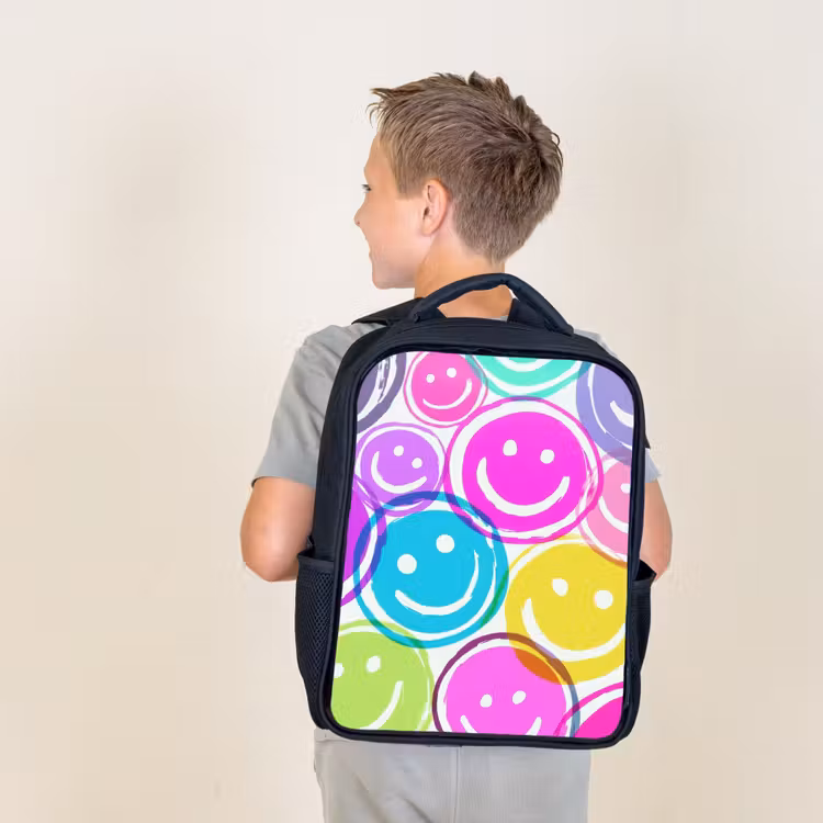 Sac à dos enfant - Noir - Explosion de sourires colorés sur toile blanche — 2