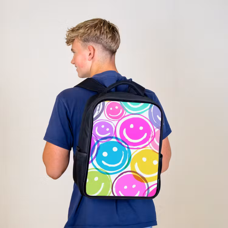 Sac à dos enfant - Noir - Explosion de sourires colorés sur toile blanche — 5