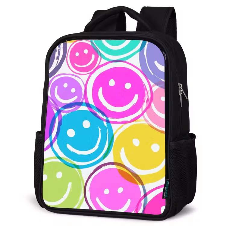 Sac à dos enfant - Noir - Explosion de sourires colorés sur toile blanche — 6