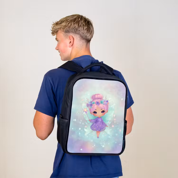 Sac à dos enfant - Noir - Fée de Glinster avec couronne de fleurs et robe étoilée — 5