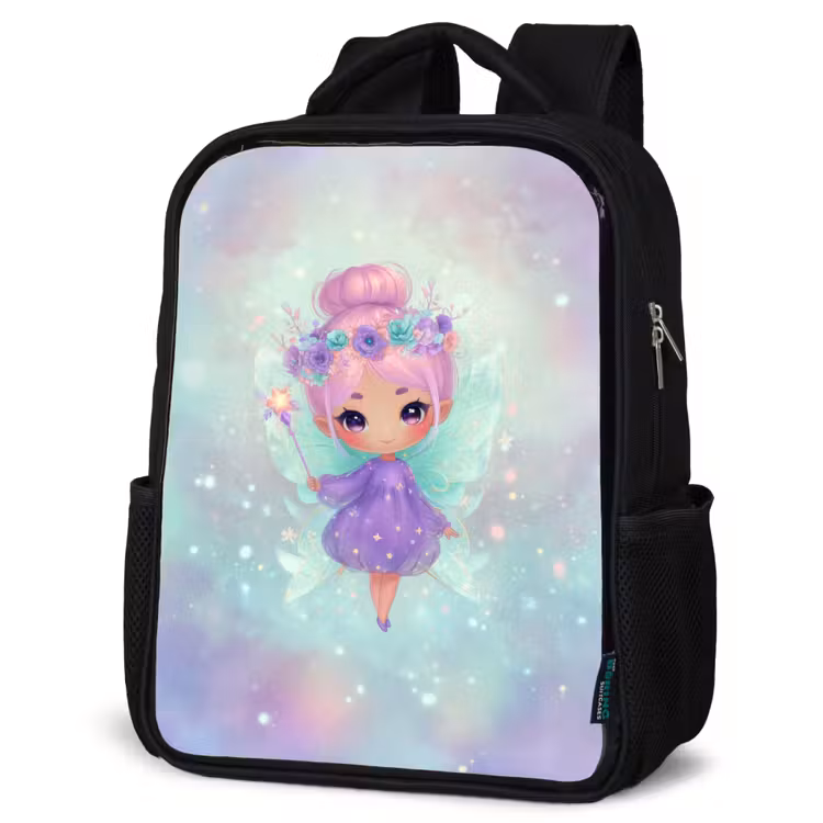 Sac à dos enfant - Noir - Fée de Glinster avec couronne de fleurs et robe étoilée — 6