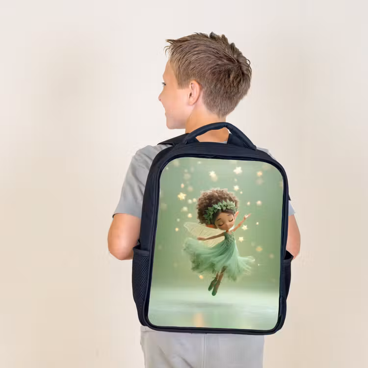 Sac à dos enfant - Noir - Fée de la nature dansant dans une splendeur étoilée flottante — 2