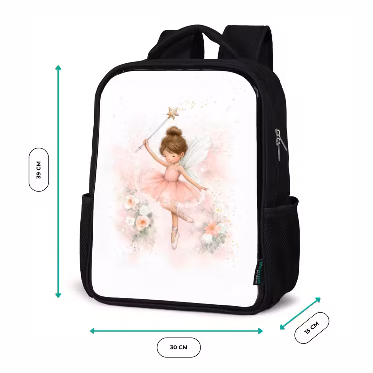 Sac à dos enfant - Noir - Fée fleur légère en tutu rose avec baguette magique — 8