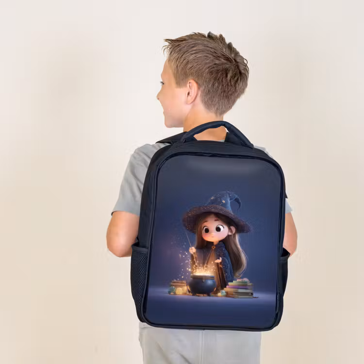 Sac à dos enfant - Noir - Infusion du soir d'une jeune sorcière au manteau d'étoile — 2