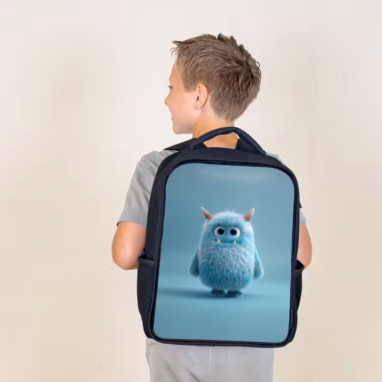Sac à dos enfant - Noir - Monstre doux et moelleux avec des cornes et de grands yeux — 2