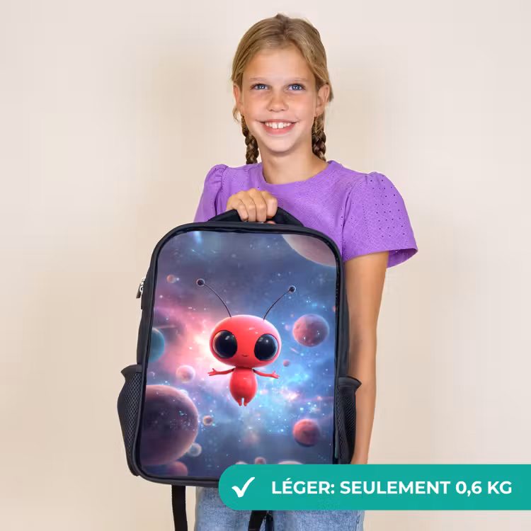 Sac à dos enfant - Noir - Un extraterrestre rouge flottant dans un cosmos coloré — 9
