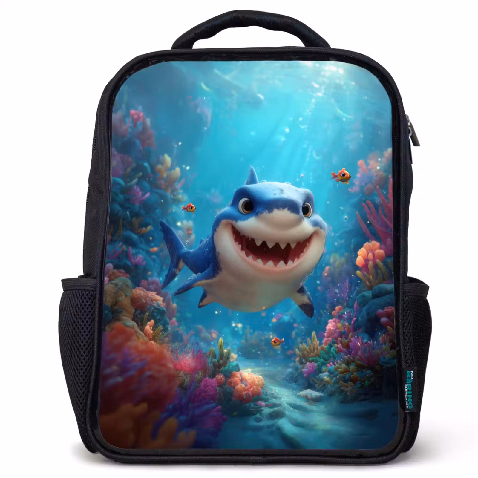 Sac à dos enfant - Noir - Requin heureux au paradis des coraux — 1