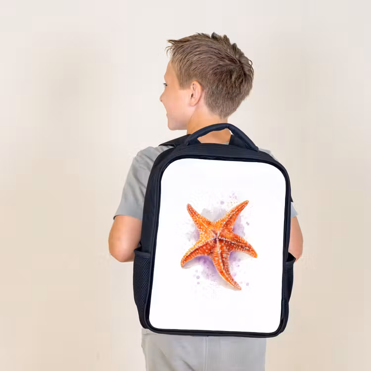 Sac à dos enfant - Noir - Bijou de mer orange à l'aquarelle — 2