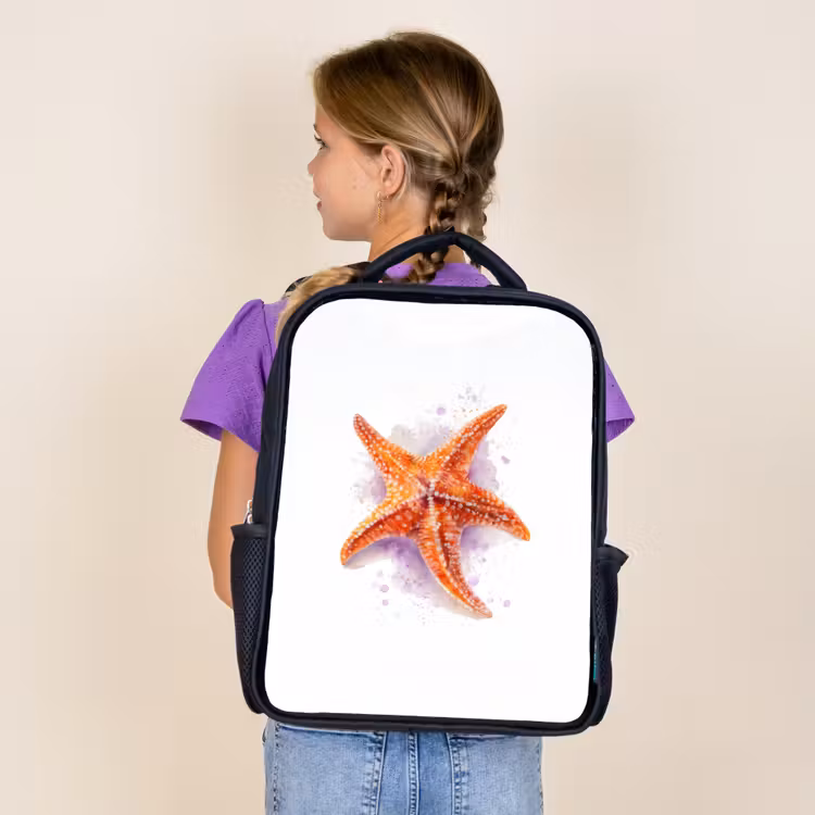 Sac à dos enfant - Noir - Bijou de mer orange à l'aquarelle — 4