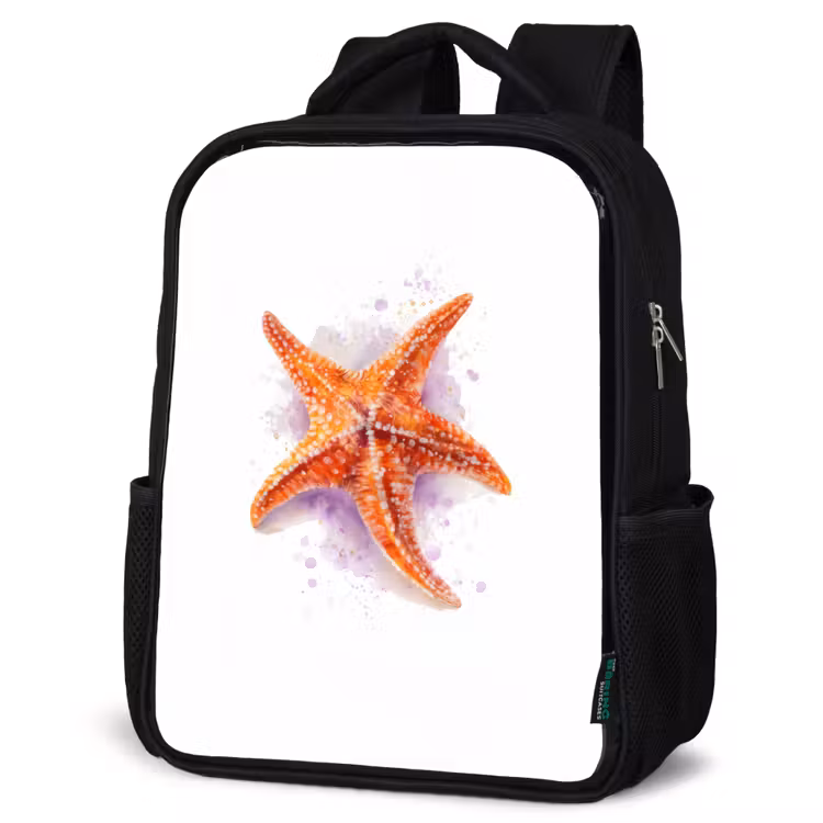 Sac à dos enfant - Noir - Bijou de mer orange à l'aquarelle — 6