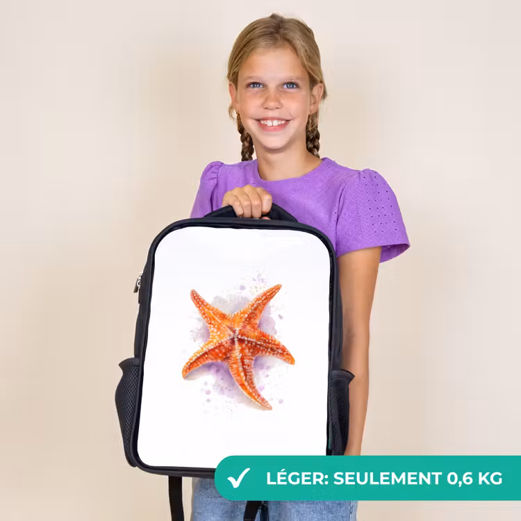 Sac à dos enfant - Noir - Bijou de mer orange à l'aquarelle — 9