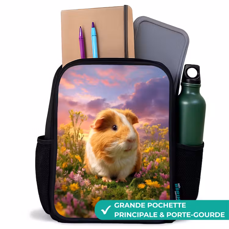 Sac à dos enfant - Noir - Cochon d'Inde dans un pâturage au coucher du soleil — 10