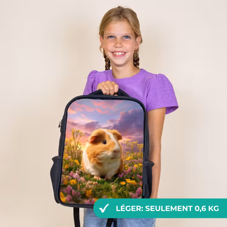 Sac à dos enfant - Noir - Cochon d'Inde dans un pâturage au coucher du soleil — 9