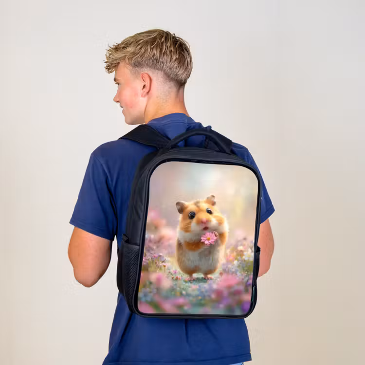 Sac à dos enfant - Noir - L'amour des fleurs dans les yeux du hamster — 5