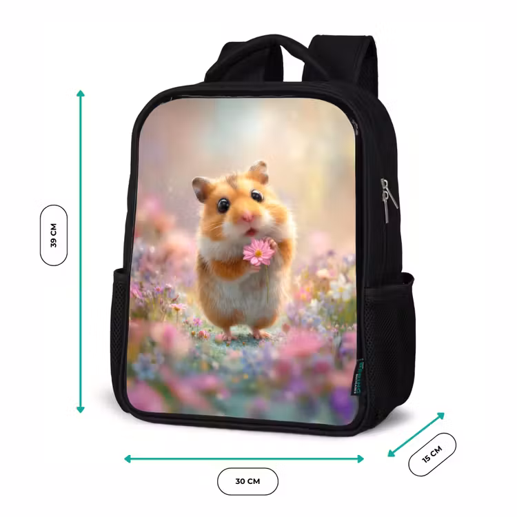 Sac à dos enfant - Noir - L'amour des fleurs dans les yeux du hamster — 8