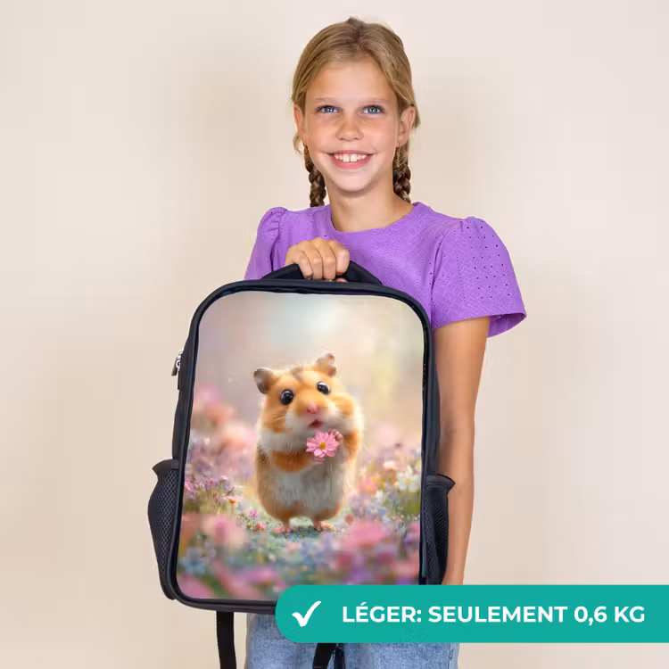 Sac à dos enfant - Noir - L'amour des fleurs dans les yeux du hamster — 9