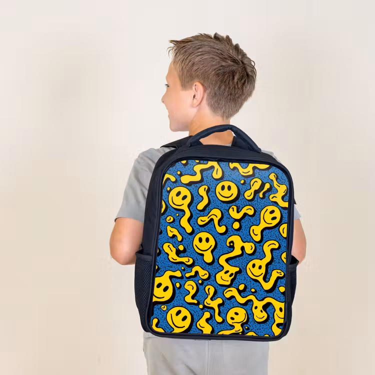 Sac à dos enfant - Noir - Les rires fusent dans le chaos jaune — 2