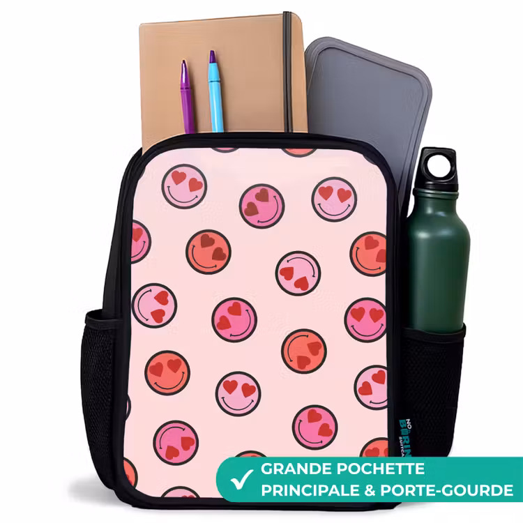 Sac à dos enfant - Noir - Pluie de cœurs souriants — 10