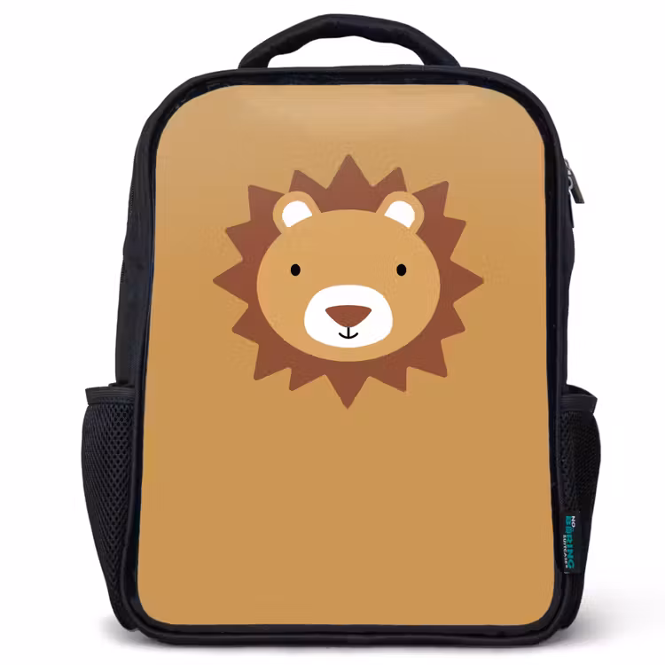 Sac à dos enfant - Noir - Portrait d'animal - Lion - Marron — 1