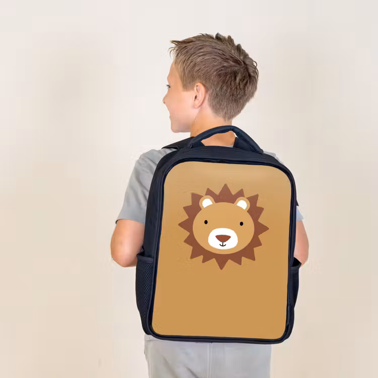 Sac à dos enfant - Noir - Portrait d'animal - Lion - Marron — 2