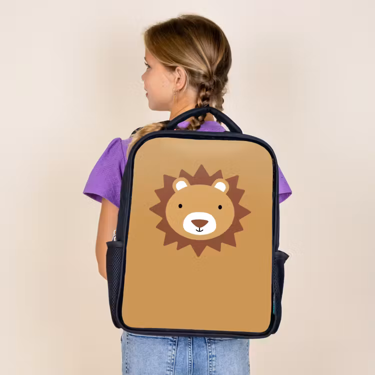 Sac à dos enfant - Noir - Portrait d'animal - Lion - Marron — 4