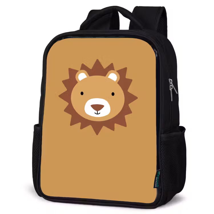 Sac à dos enfant - Noir - Portrait d'animal - Lion - Marron — 6