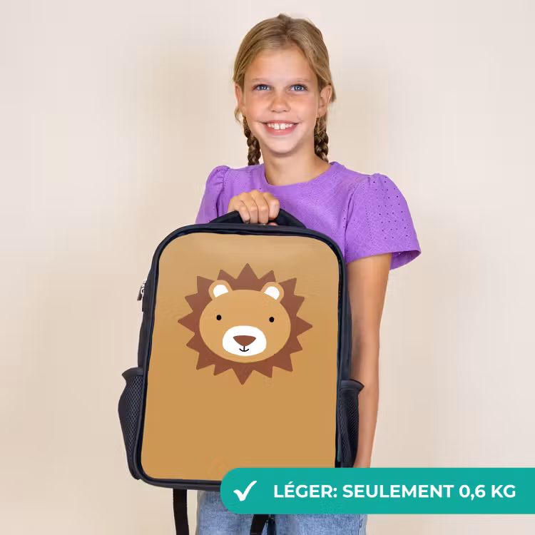Sac à dos enfant - Noir - Portrait d'animal - Lion - Marron — 9