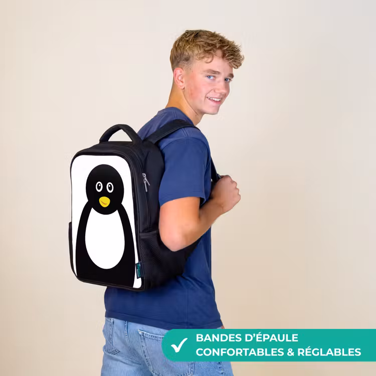 Sac à dos enfant - Noir - Portrait d'animal - pingouin - enfants — 11