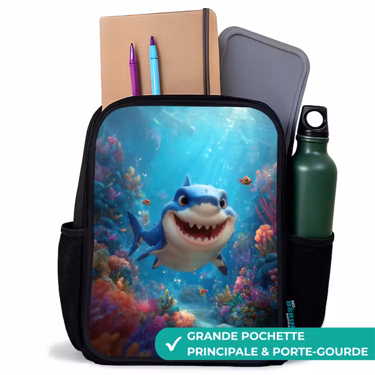 Sac à dos enfant - Noir - Requin heureux au paradis des coraux — 10