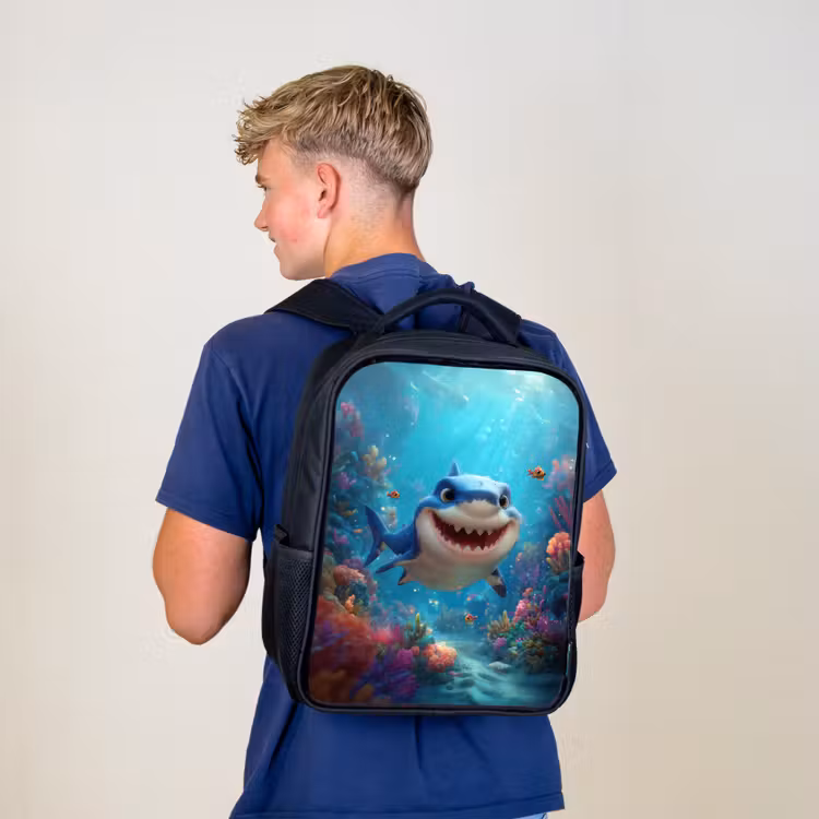 Sac à dos enfant - Noir - Requin heureux au paradis des coraux — 5