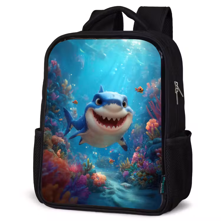 Sac à dos enfant - Noir - Requin heureux au paradis des coraux — 6