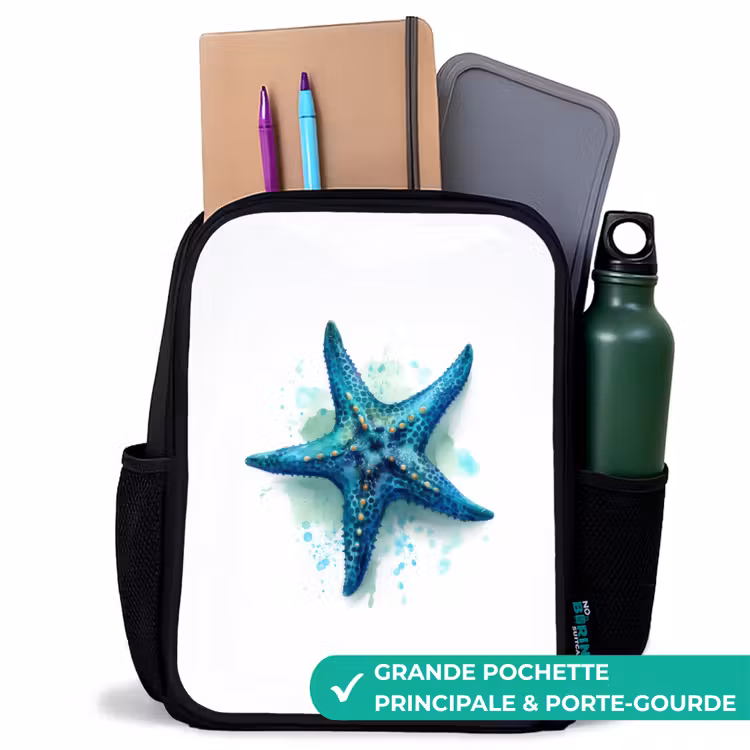 Sac à dos enfant - Noir - Splendeur des étoiles de mer sur toile blanche — 10